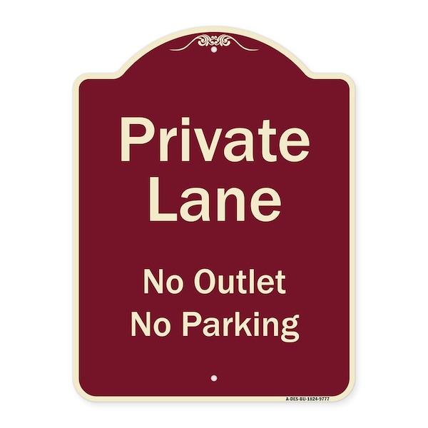 Signmission Designer Series-Private Lane No Outlet No Parking Burgungy, 24" x 18", BU-1824-9777 A-DES-BU-1824-9777 - main